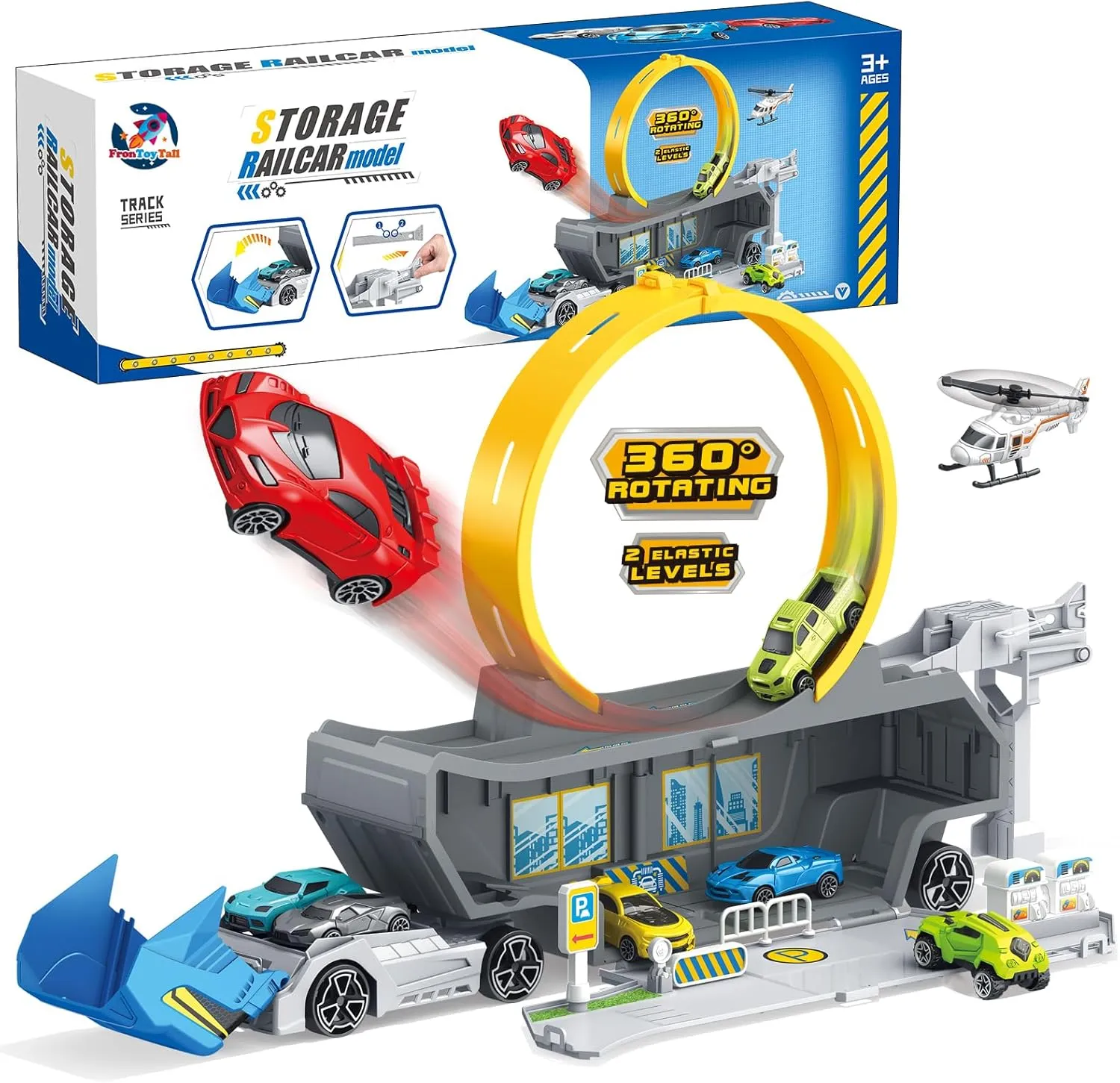 Toy Truck Car Track Set, Transport Carrier Toys, Loop and Launcher Race & Parking Lot Design, Racing Car Vehicle Birthday Playset for Kids Ages 3-12 (ASTM Certified)