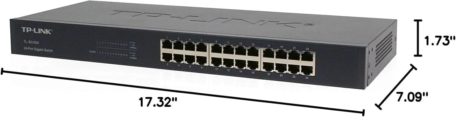 TP-Link TL-SG1024 | 24 Port Gigabit Ethernet Switch | Plug and Play | Sturdy Metal w/Shielded Ports | Rackmount | Fanless | 3 Year Manufacturer Warranty | Unmanaged, BLACK