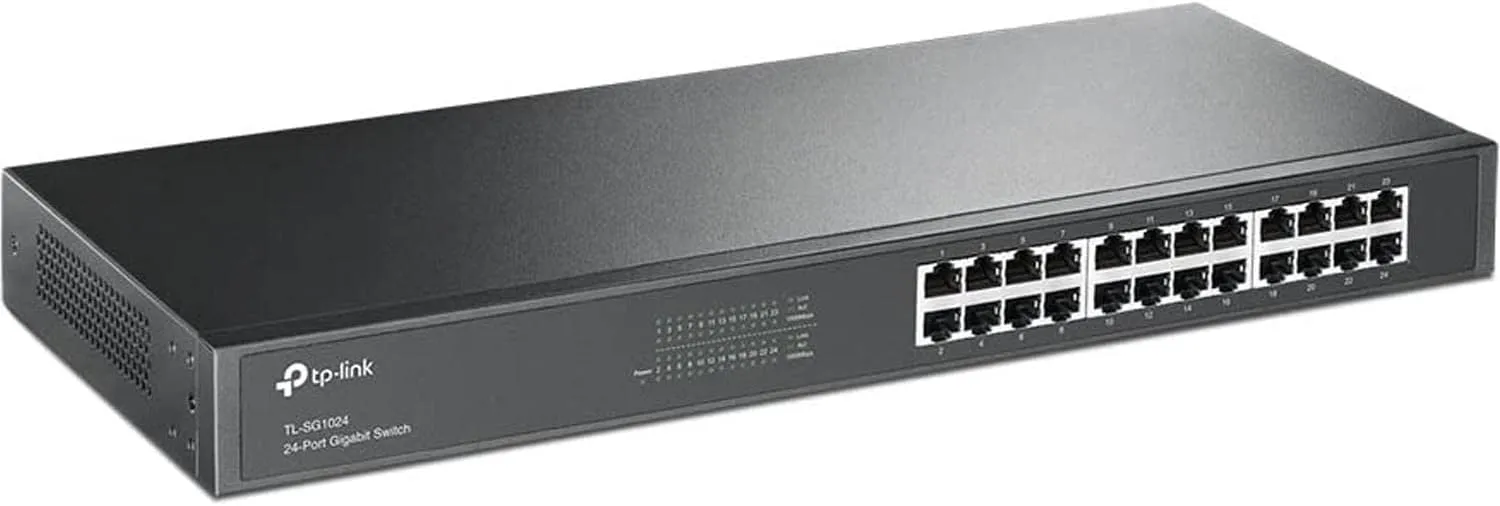 TP-Link TL-SG1024 | 24 Port Gigabit Ethernet Switch | Plug and Play | Sturdy Metal w/Shielded Ports | Rackmount | Fanless | 3 Year Manufacturer Warranty | Unmanaged, BLACK