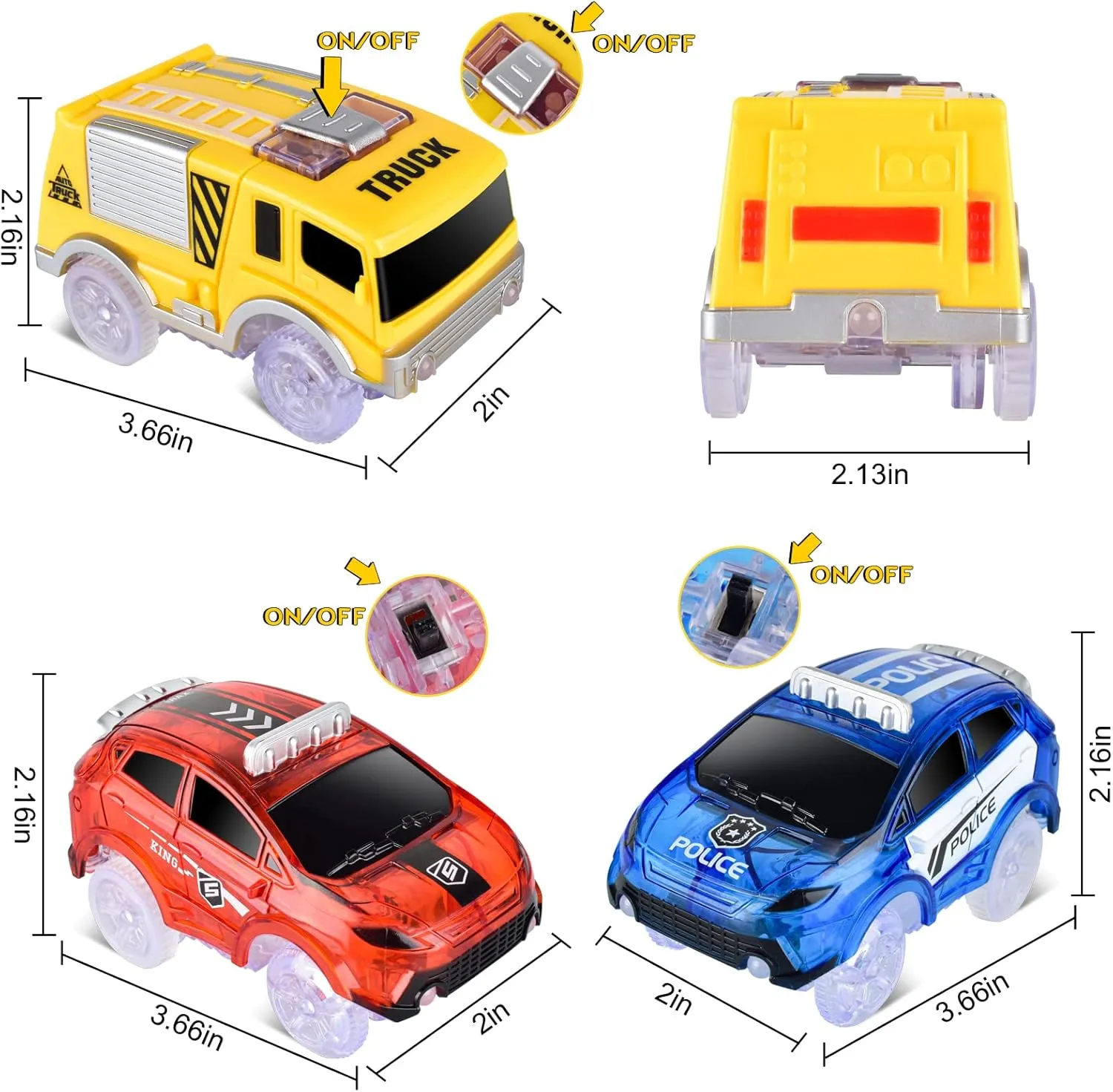 Track Cars Replacement Only Light Up Toy Cars with 5 Flashing LED Lights Toys Racing Car Track Accessories Compatible with Magic Tracks and Tracks with Most Track Cars for Boys and Girls (3 Pack)