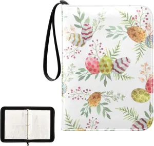 Trading Card Binder with Sleeves Colorful Eggs and Flowers Easter C4 Pocket Card Binder PU Card Collection Binder 400 Cards Holder Collector Album