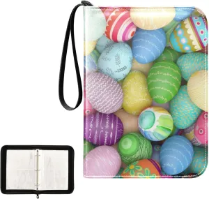 Trading Card Binder with Sleeves Colorful Eggs for Easter C4 Pocket Card Binder PU Card Collection Binder 400 Cards Holder Collector Album