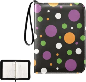 Trading Card Binder with Sleeves Halloween Purple Orange Colorful Dots C4 Pocket Card Binder PU Card Collection Binder 400 Card Holder Collector Album