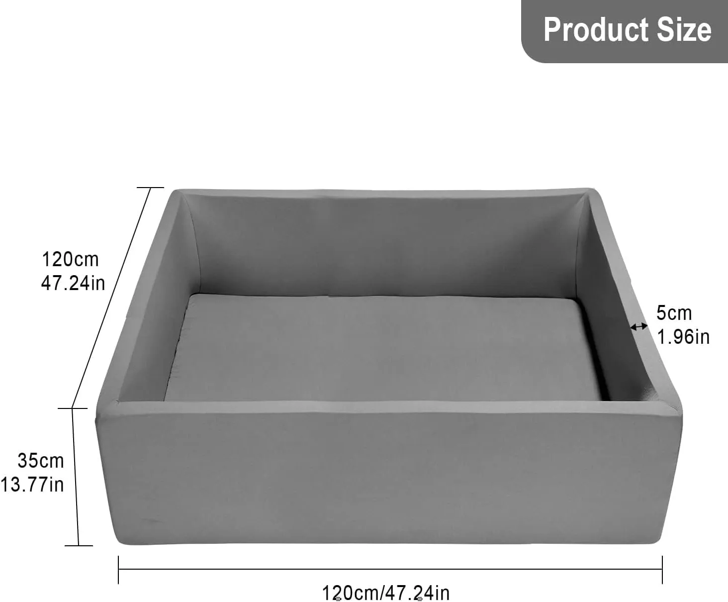TRENDBOX Extra Large Ball Pit 47.2x47.2x13.8in Foam Ball Pit Balls Kids Ball Pits for Toddlers Babies Balls NOT Included - Dark Gray