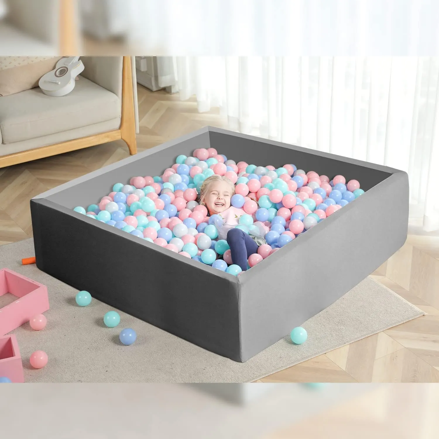 TRENDBOX Extra Large Ball Pit 47.2x47.2x13.8in Foam Ball Pit Balls Kids Ball Pits for Toddlers Babies Balls NOT Included - Dark Gray