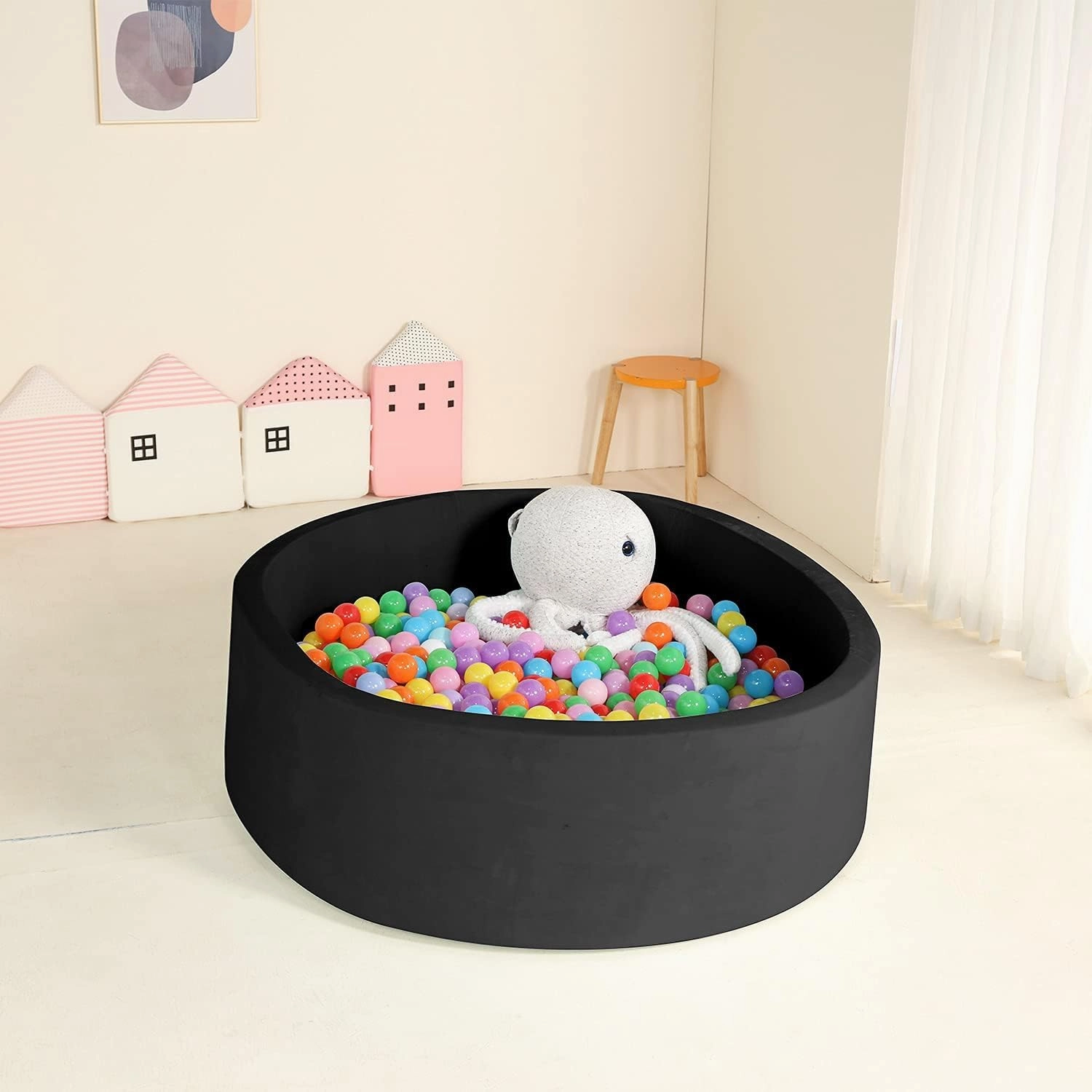 TRENDBOX Extra Large Foam Ball Pit for Toddlers, 47x14 inch Soft Baby Ball Pit with Washable Velvet Cover (Balls not Included)- Black