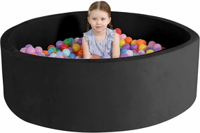 TRENDBOX Extra Large Foam Ball Pit for Toddlers, 47x14 inch Soft Baby Ball Pit with Washable Velvet Cover (Balls not Included)- Black