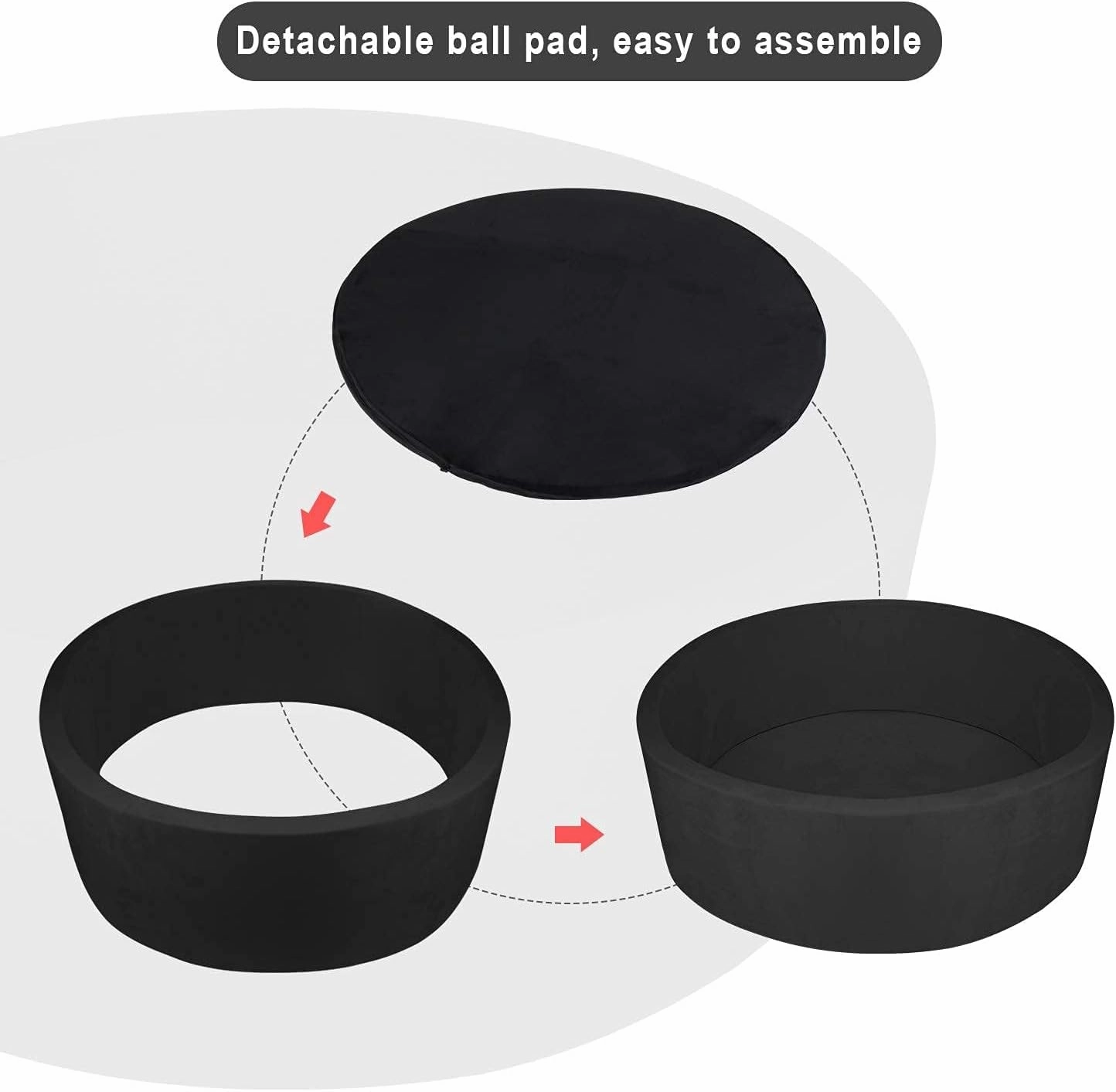 TRENDBOX Extra Large Foam Ball Pit for Toddlers, 47x14 inch Soft Baby Ball Pit with Washable Velvet Cover (Balls not Included)- Black