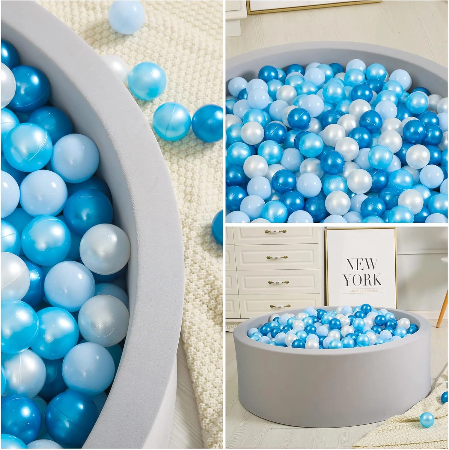 TRENDPLAY Plastic Balls for Ball Pits, Pack of 100 Hollow Balls, Perfect for Toddler Baby Pools,Party Decoration, 2.2 Inch 2.4 Inch 2.75 Inch
