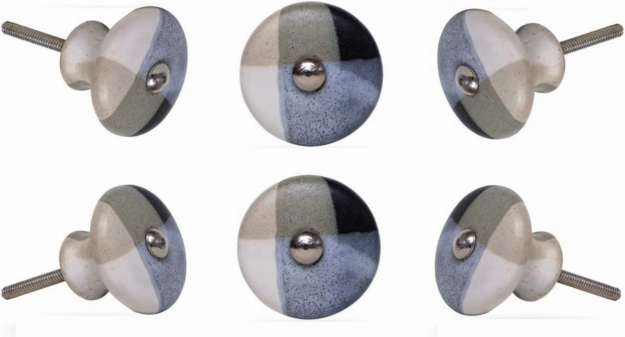 TRINCA-FERRO Set of 6 Ceramic Door Knobs - Interior/Exterior Ceramic Knobs for Cabinet, Dresser, Closet & Drawer Pulls - Modern Decorative Handles for Kitchen, Bedroom, Bathroom & Office