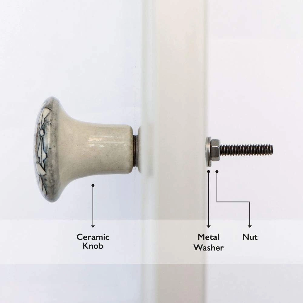 TRINCA-FERRO Set of 6 Ceramic Door Knobs - Interior/Exterior Ceramic Knobs for Cabinet, Dresser, Closet & Drawer Pulls - Modern Decorative Handles for Kitchen, Bedroom, Bathroom & Office