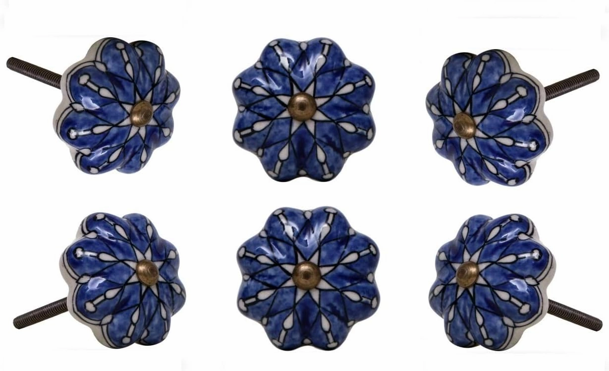TRINCA-FERRO Set of 6 Ceramic Gavea Knob Kitchen Cabinet Cupboard Door Dresser Wardrobe and Drawer Pull for Bahtroom | Bedroom | Office | Kitchen