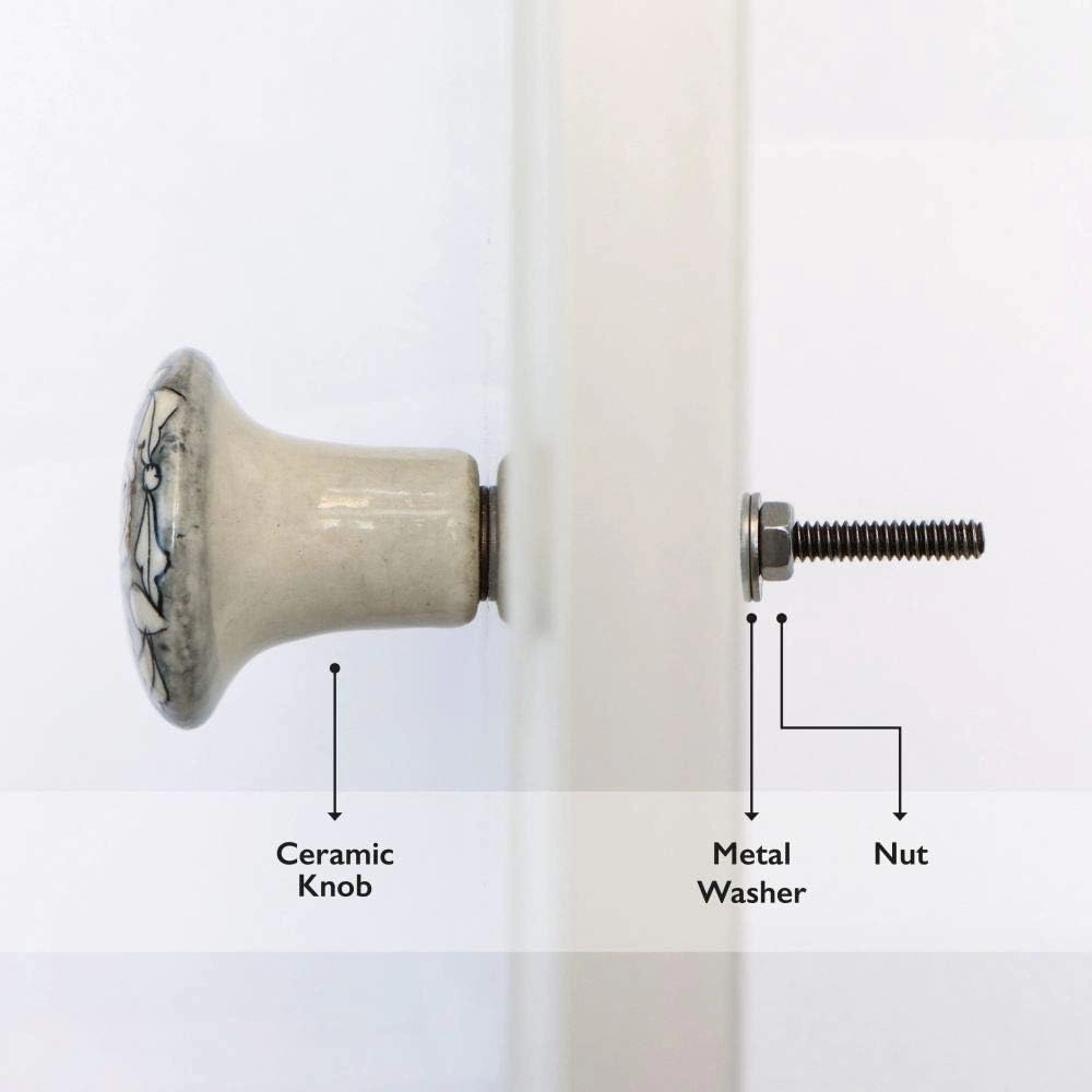 TRINCA-FERRO Set of 6 Ceramic Gavea Knob Kitchen Cabinet Cupboard Door Dresser Wardrobe and Drawer Pull for Bahtroom | Bedroom | Office | Kitchen