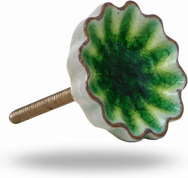 TRINCA-FERRO Set of 6 Green Floral Ceramic Knobs for Dresser Drawers Kitchen Cabinets Laundry Room Closet Doors Knobs for Interior/Exterior | Office | Bedroom | Bathroom | Kitchen |
