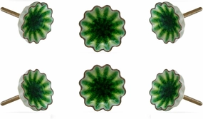 TRINCA-FERRO Set of 6 Green Floral Ceramic Knobs for Dresser Drawers Kitchen Cabinets Laundry Room Closet Doors Knobs for Interior/Exterior | Office | Bedroom | Bathroom | Kitchen |
