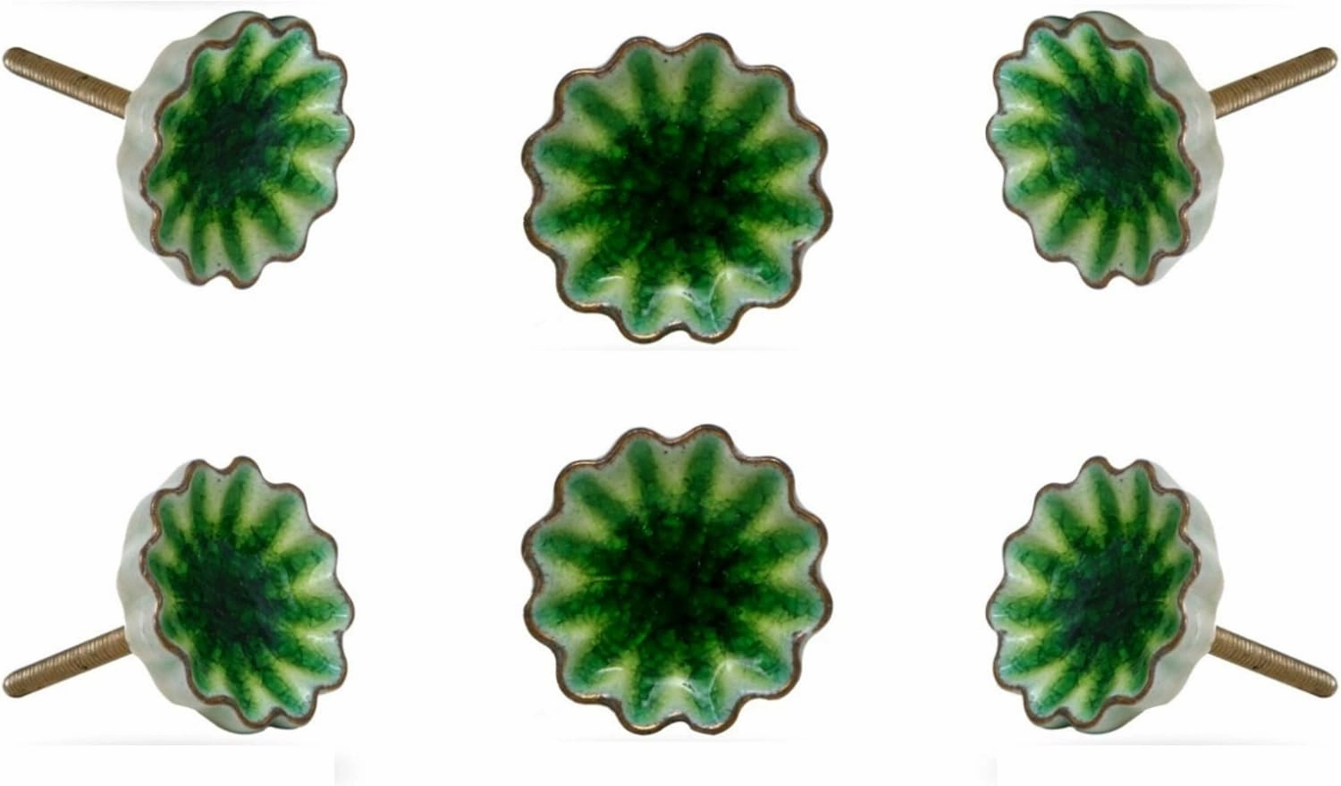 TRINCA-FERRO Set of 6 Green Floral Ceramic Knobs for Dresser Drawers Kitchen Cabinets Laundry Room Closet Doors Knobs for Interior/Exterior | Office | Bedroom | Bathroom | Kitchen |