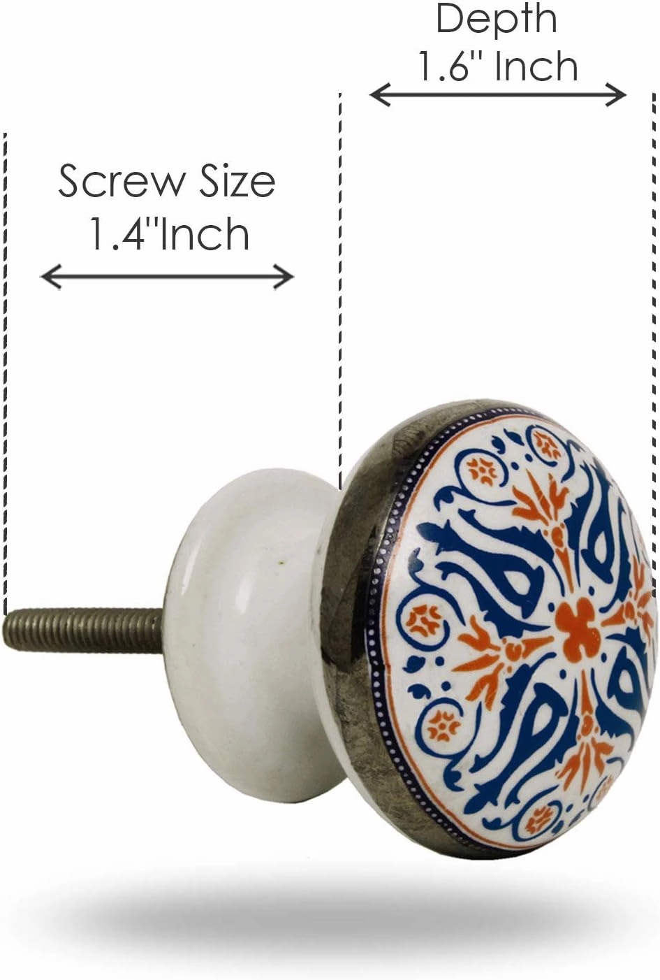 Trinca Ferro Set of 6 Round Tangier Floral Ceramic Handmade Pull and Push Knobs for Dresser Drawer Decorative Knobs for Bedroom, Bathroom, Kitchen