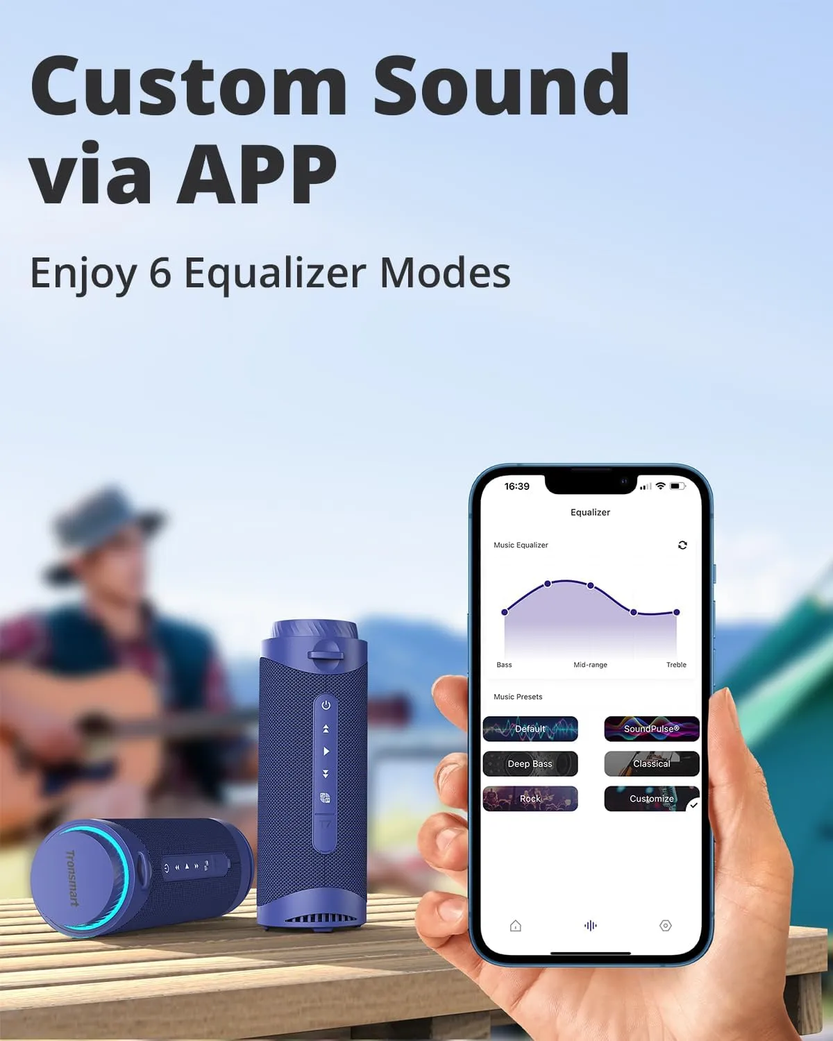 Tronsmart T7 Portable Bluetooth Speakers with 30W 360°Surround Sound, Bluetooth 5.3, Enhanced Bass, Wireless Stereo Pairing, Custom EQ via APP, IPX7 Waterproof Speaker for Party, Home, Outdoor(Blue)