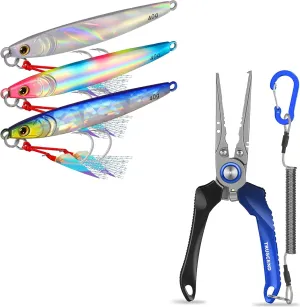 TRUSCEND Valuable Fishing Spoons of Captain's Favorite, Shiny Saltwater Jigs Perfect for Predators, Lockable Handy Fishing Pliers with Innovative Ergonomic Handle, Selected Fishing Gifts for Men