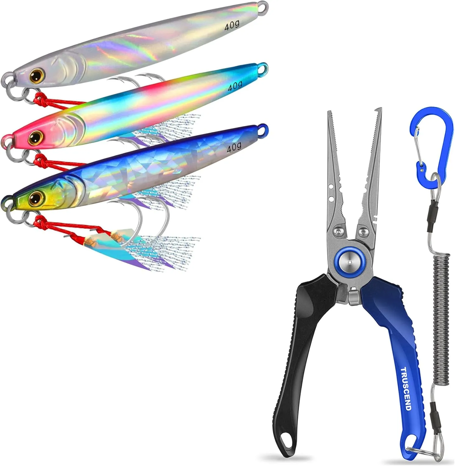 TRUSCEND Valuable Fishing Spoons of Captain's Favorite, Shiny Saltwater Jigs Perfect for Predators, Lockable Handy Fishing Pliers with Innovative Ergonomic Handle, Selected Fishing Gifts for Men