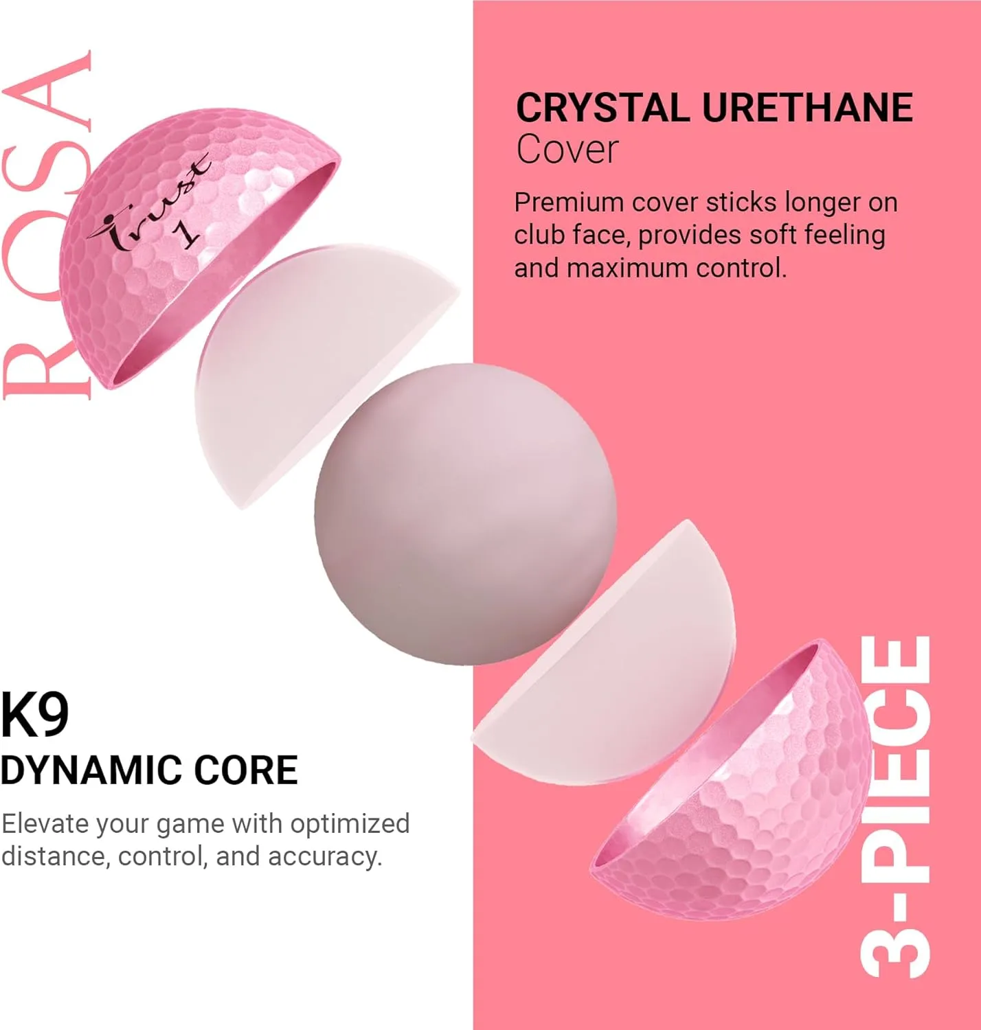 Trust Golf Balls - Aurora & Rosa Crystal Urethane Series | Eye-Catching & Easy to Spot | Maximum Distance, Soft Feel, Straight Flight, & Greenside Control | Blue, Orange, Pink, Yellow | 12 or 48 Balls