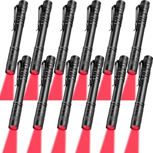 Tuanse 12 Pcs Red Light Flashlight Red LED Flashlight Pen Light Super Bright Torch for Astronomy, Aviation, Night Observation and More
