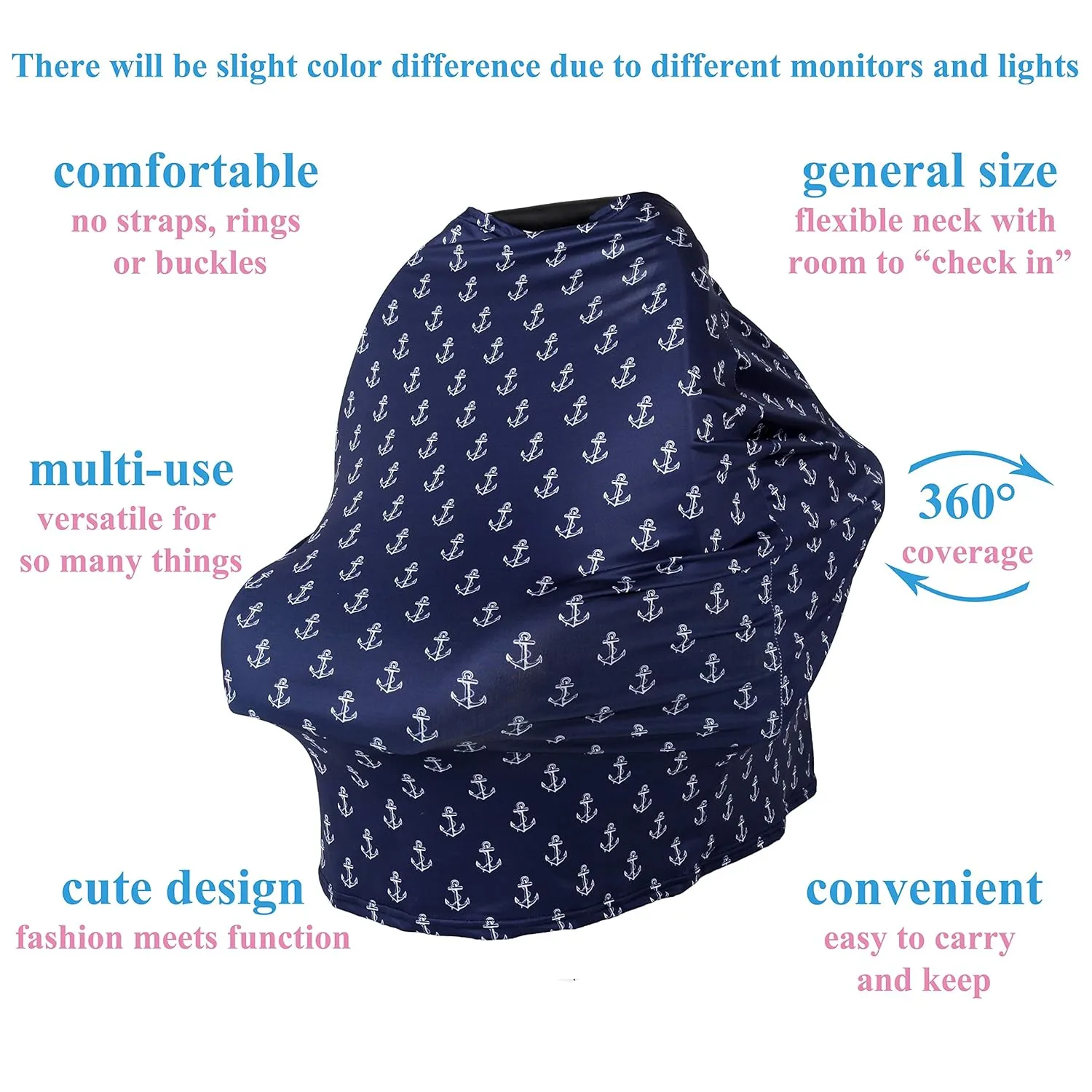 TUOKING Car Seat Covers for Babies, Multi-Use Cover-Silky Mom Nursing Cover Infant Breastfeeding Scarf Shopping Cart High Chair Ultra-Soft Stretchy for Boys and Girls Anchor