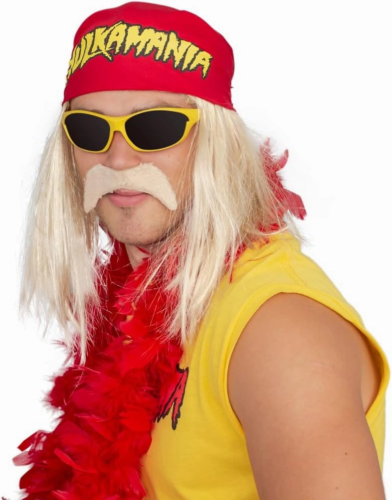 TV Store Hulk Hogan Hulkamania Adult Complete Costume Set | Yellow Sunglasses/Yellow Bandana