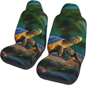 Twilight Turtles Print Car Front Seat Cover, Universal Cloth Car Seat Protector Covers for Automotive, SUV, Trucks (2 Pack)