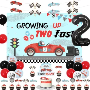Two Fast Birthday Decorations Growing Up Two Fast Birthday Backdrop Racing Car Cupcake Toppers Garlands Number 2 Balloons Racing Car 2nd Birthday for Racing Car 2nd Birthday Boys