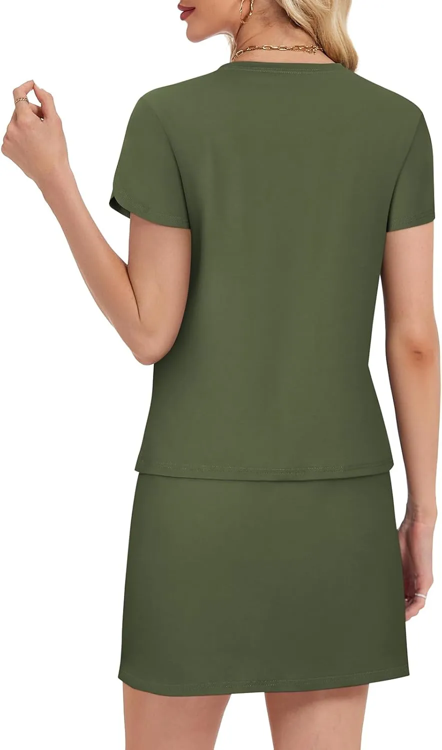 Two Piece Skirt Set for Women Overlap Sleeves Tennis Outfits with Short Skorts Lounge Matching Sweatsuits S-2XL