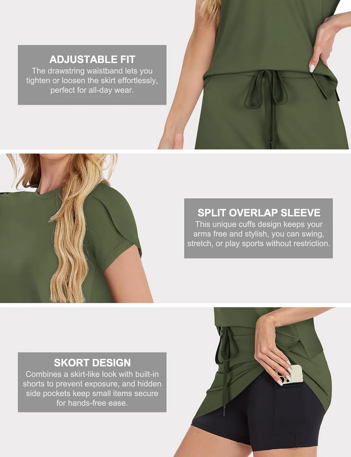 Two Piece Skirt Set for Women Overlap Sleeves Tennis Outfits with Short Skorts Lounge Matching Sweatsuits S-2XL