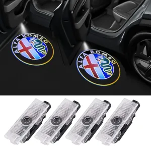 U/D LED Car Door Lights Logo Projector for Alfa Romeo Ghost Lights Puddle Wireless Welcome Courtesy Emblem Lamp Compatible Stelvio, Giulia Mito, Giulietta Car Accessories (4pcs)