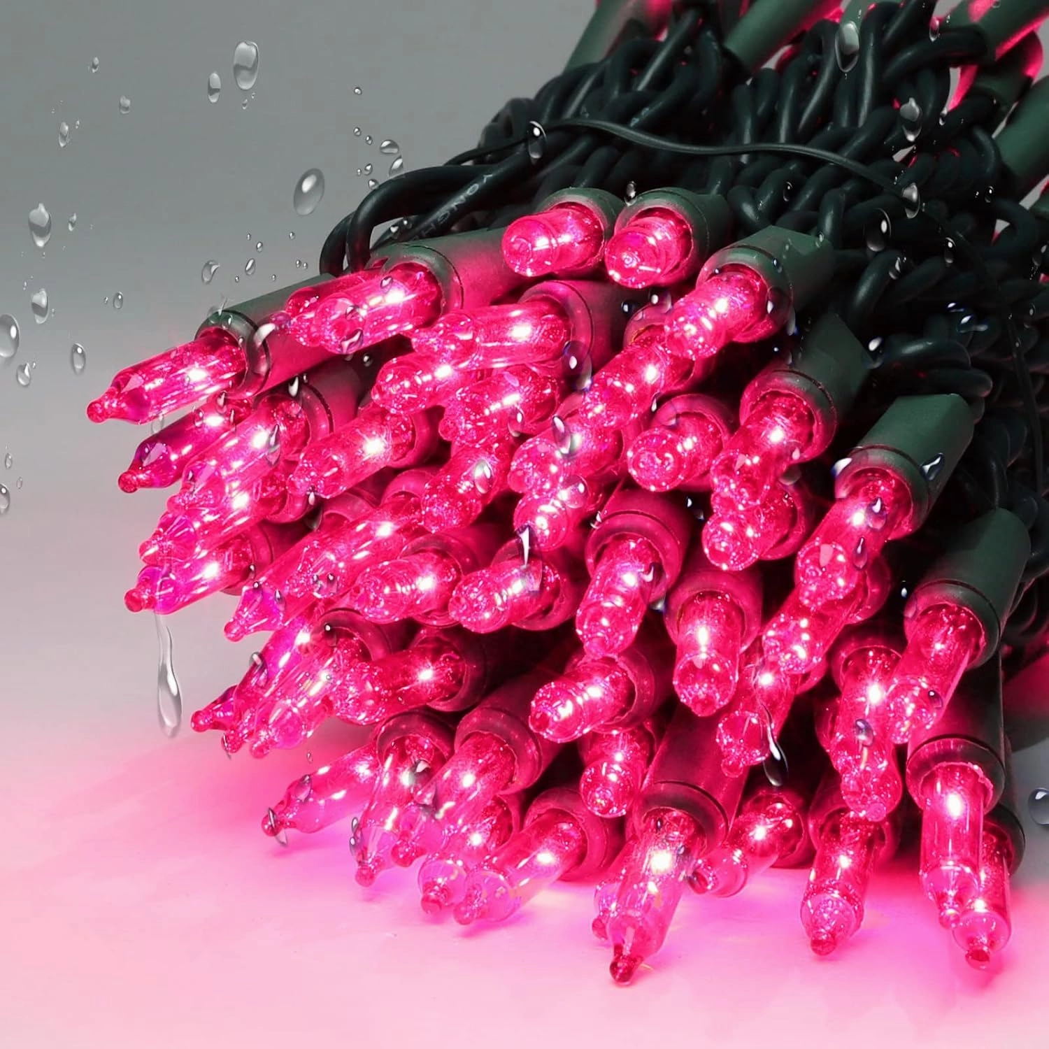 Ultra-Bright Connectable Pink Christmas Light Set 300Count Incandescent Bulb Mini String Light for Indoor Outdoor Christmas Tree Garland Wedding Garden Holiday Party Festival Decor