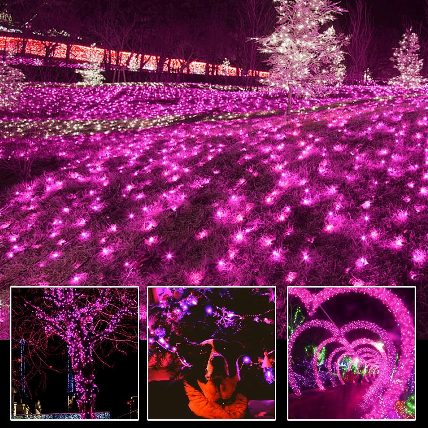 Ultra-Bright Connectable Pink Christmas Light Set 300Count Incandescent Bulb Mini String Light for Indoor Outdoor Christmas Tree Garland Wedding Garden Holiday Party Festival Decor