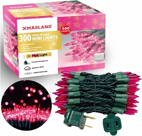 Ultra-Bright Connectable Pink Christmas Light Set 300Count Incandescent Bulb Mini String Light for Indoor Outdoor Christmas Tree Garland Wedding Garden Holiday Party Festival Decor