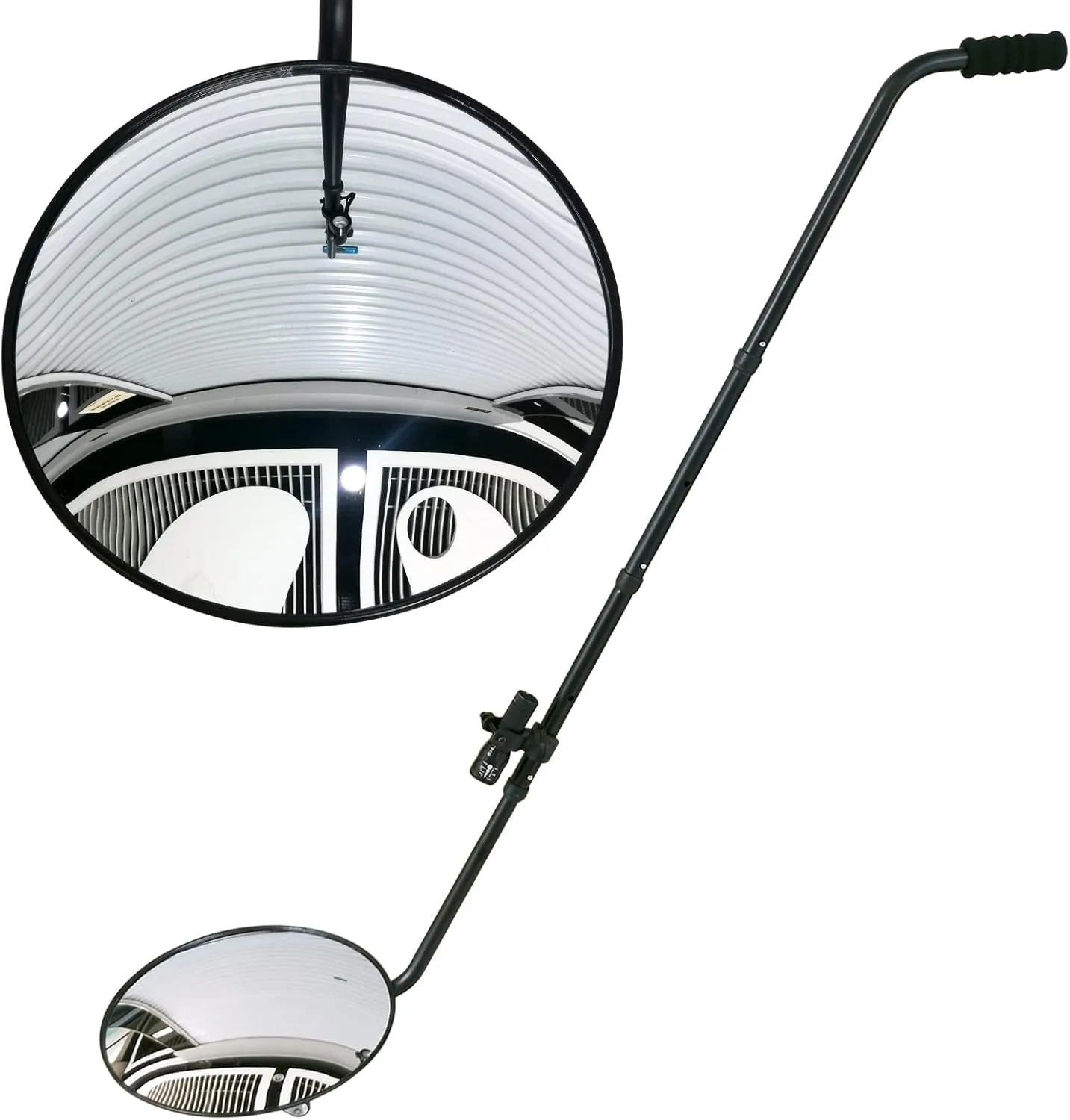 Under Vehicle Inspection Mirror - 12 Inch Convex Search Mirror with Wheels and LED Light for Security Check Under Cars, Trucks and Equipments