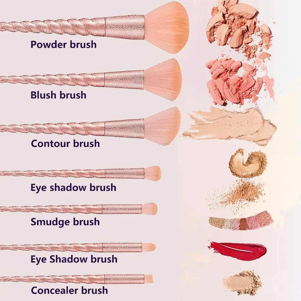 Unicorn 7pc Makeup Brush Set - Synthetic Bristles for Foundation, Blush, Eyes, Contour