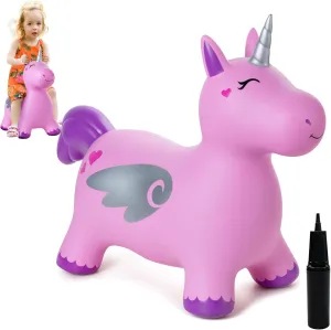 Unicorn Bouncy Hopper, Inflatable Bouncy Horse Hopping Toys for Toddlers, Indoor Outdoor Bounce and Ride On Bouncer Boys Girls, Birthday Gifts for 18 Months 2 3 4 5 6 Year Old with Pump