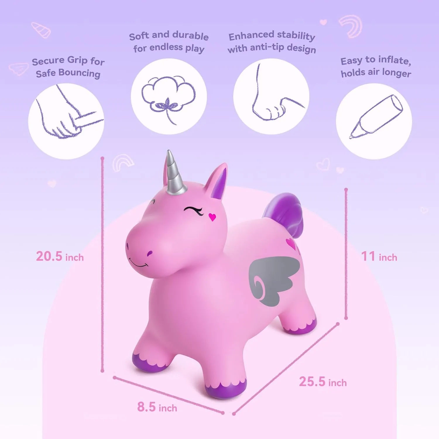 Unicorn Bouncy Hopper, Inflatable Bouncy Horse Hopping Toys for Toddlers, Indoor Outdoor Bounce and Ride On Bouncer Boys Girls, Birthday Gifts for 18 Months 2 3 4 5 6 Year Old with Pump