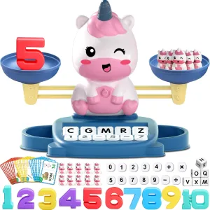 Unicorn Math Balance Toy for Boys and Girls - Montessori Matching Letter Toy for Kids 3 Year Olds, Educational Kindergarten Preschool Early Learning, Birthday Gift for 4 5 6 7 Years Old