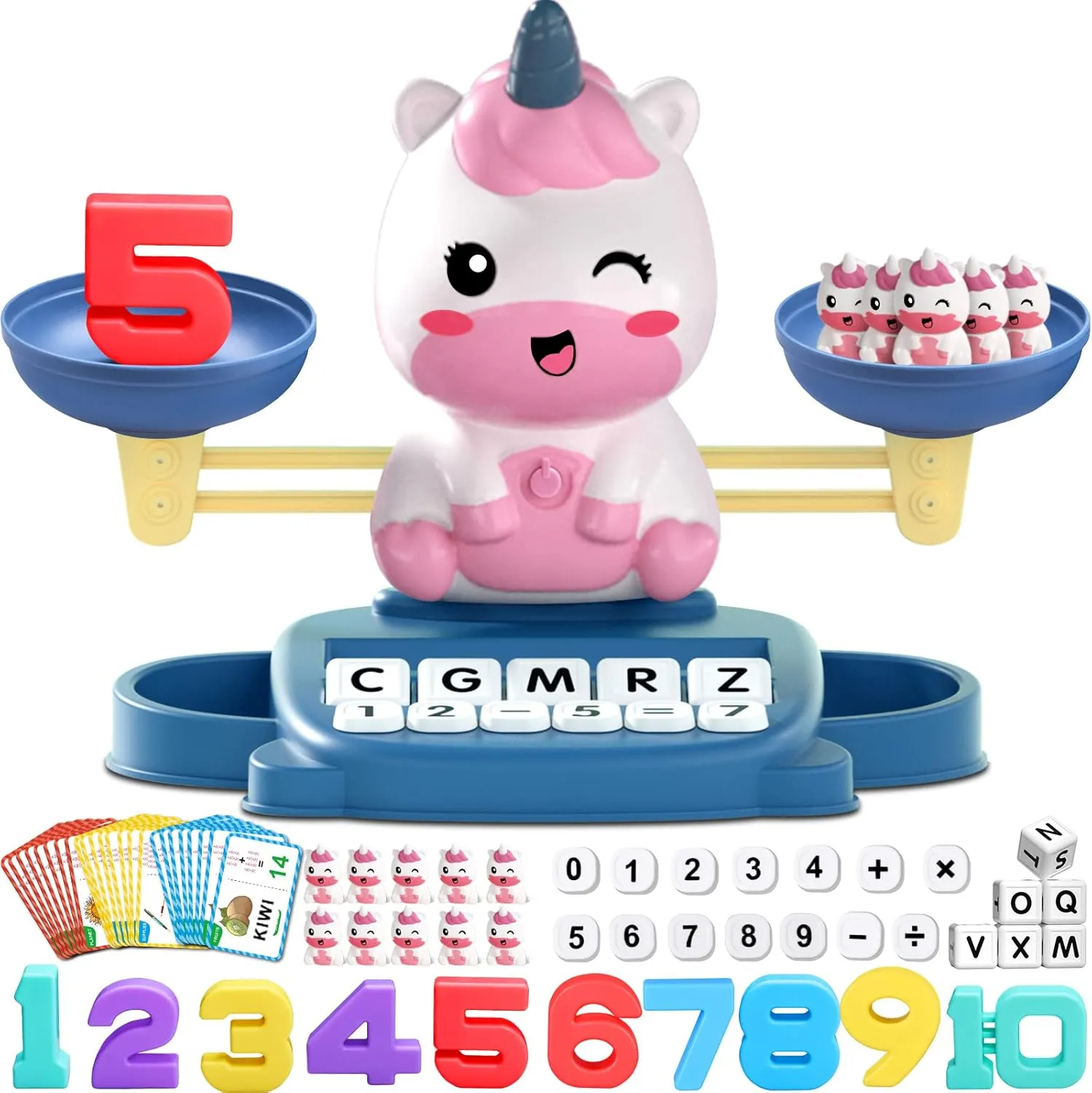 Unicorn Math Balance Toy for Boys and Girls - Montessori Matching Letter Toy for Kids 3 Year Olds, Educational Kindergarten Preschool Early Learning, Birthday Gift for 4 5 6 7 Years Old