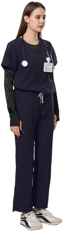 Uniforms World Track Scrubs Set for Women — Classic fit Top & Straight Pants, Yoga Waistband, 9 Pockets, Anti-Wrinkle