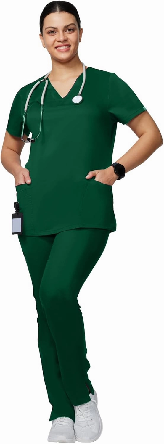 Uniforms World Alyssa Scrubs Set for Women — Classic fit Top & Straight Pants, Elastic Waistband, 7 Pockets, Anti-Wrinkle
