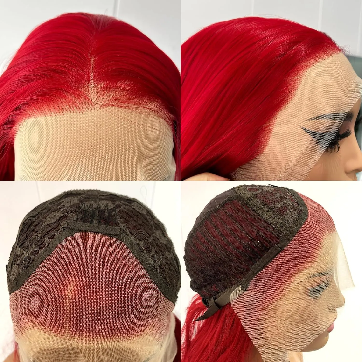 Unique Red Wig Long Straight Lace Front Wig Free Part Pre Plcuked Glueless Synthetic Wig Dark Red Straight Wig Heat Resistant Fiber Wigs for Women Daily Party Cosplay