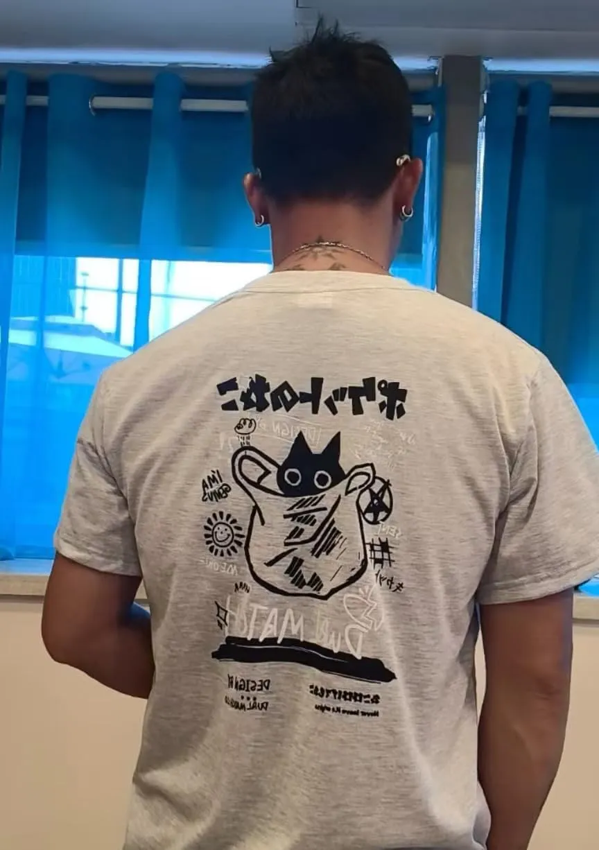 Unisex Cartoon T-Shirts Harajuku Kawaii Cat Letter Printed Short Sleeve Tees Couple Loose Clothes Y2K Tops