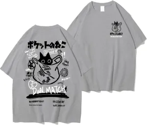 Unisex Cartoon T-Shirts Harajuku Kawaii Cat Letter Printed Short Sleeve Tees Couple Loose Clothes Y2K Tops