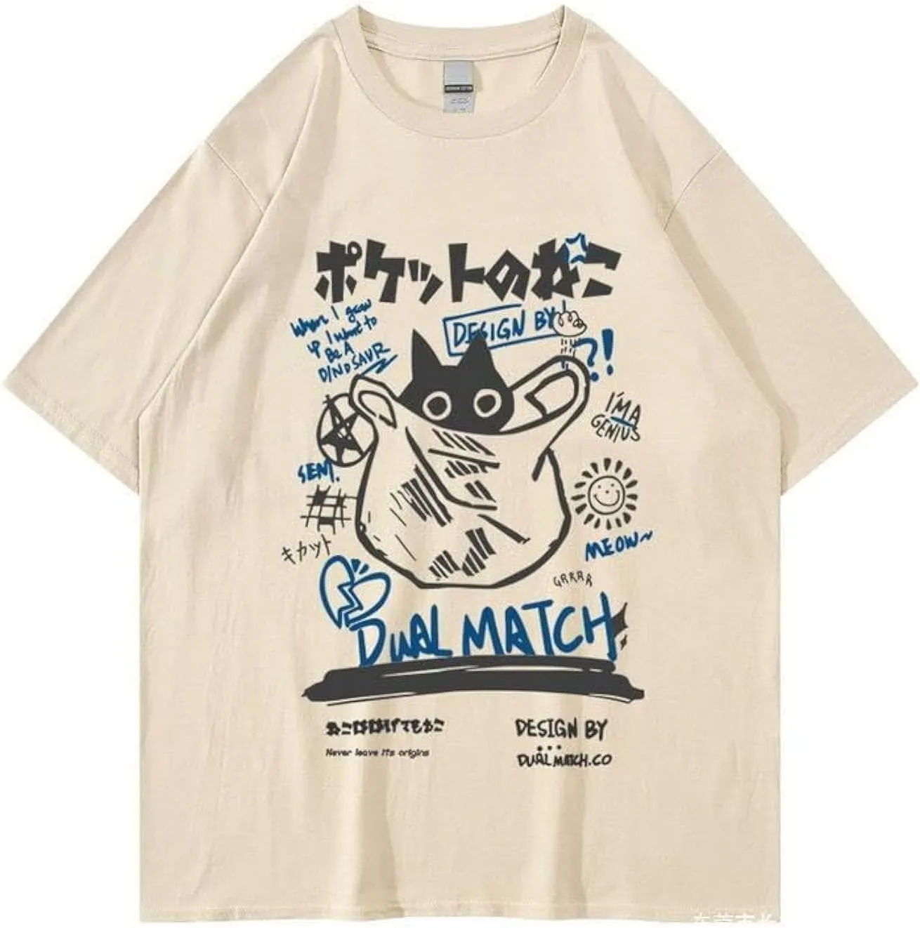 Unisex Cartoon T-Shirts Harajuku Kawaii Cat Letter Printed Short Sleeve Tees Couple Loose Clothes Y2K Tops