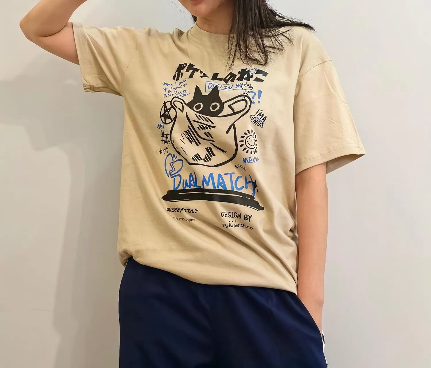 Unisex Cartoon T-Shirts Harajuku Kawaii Cat Letter Printed Short Sleeve Tees Couple Loose Clothes Y2K Tops