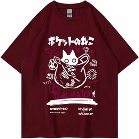 Unisex Cartoon T-Shirts Harajuku Kawaii Cat Letter Printed Short Sleeve Tees Couple Loose Clothes Y2K Tops